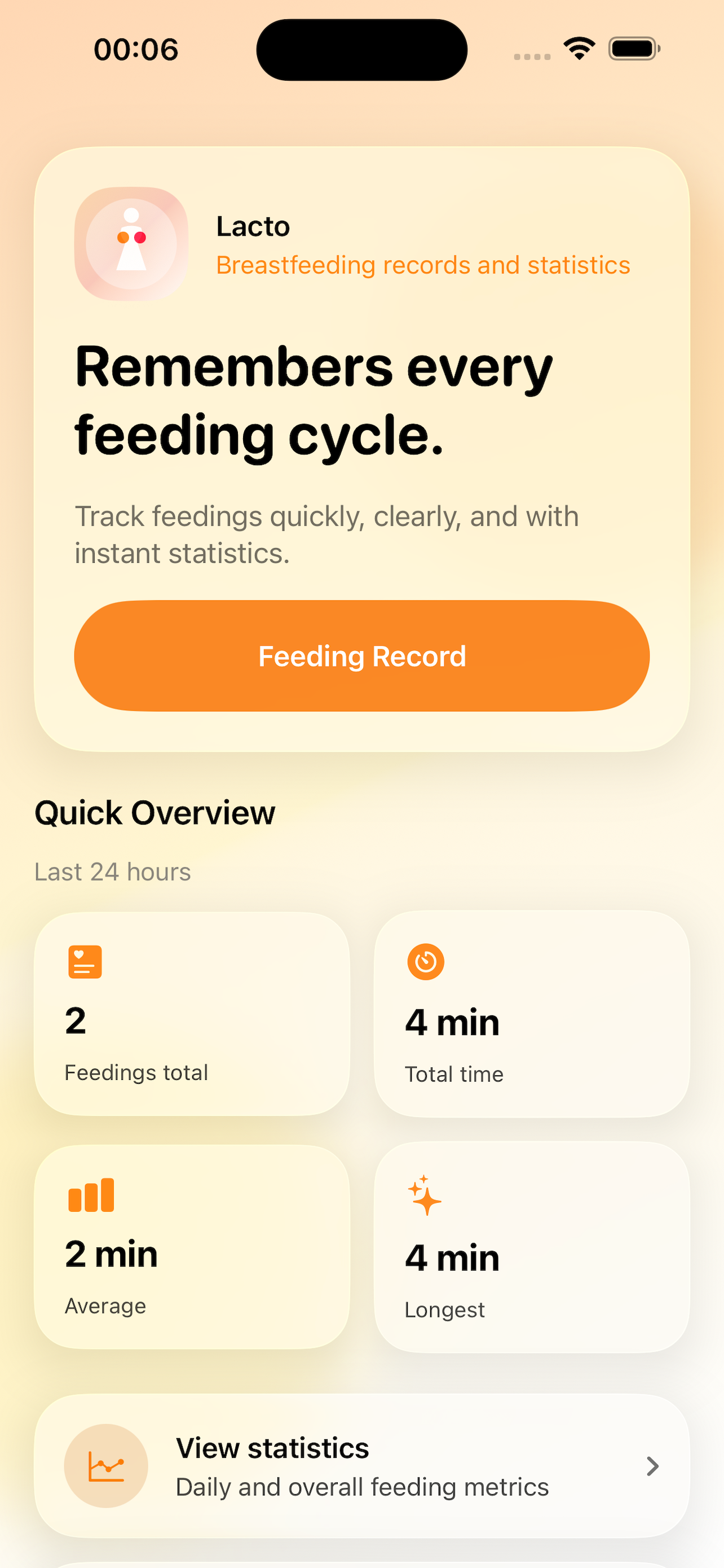 Lacto Tracker home screen